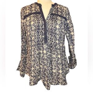 Maeve by Anthropologie Elegant Blue and Cream Women's Top